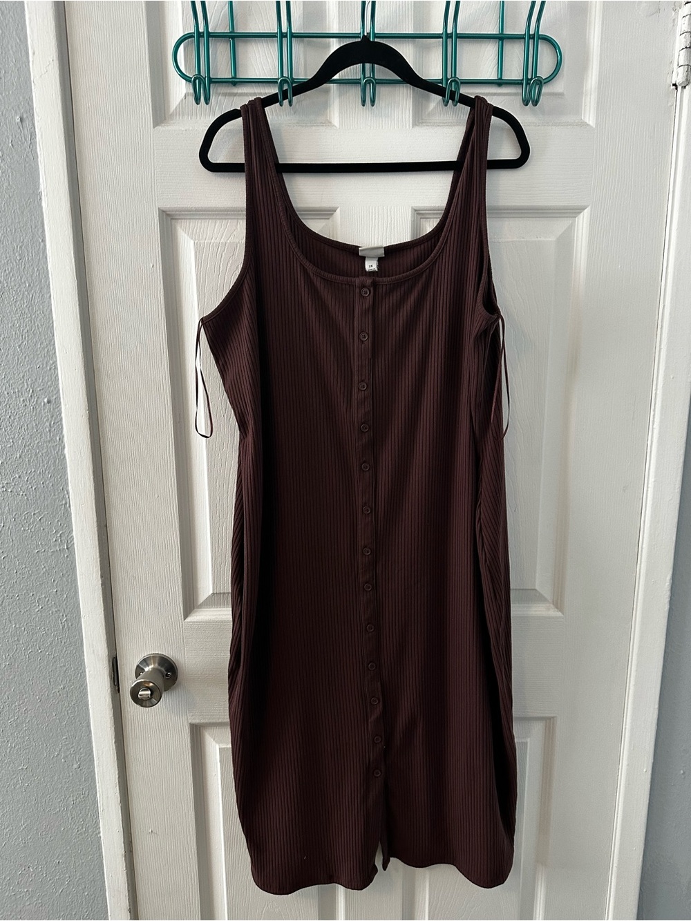 a new day Brown Ribbed Button-Front Tank Dress - Size 2x